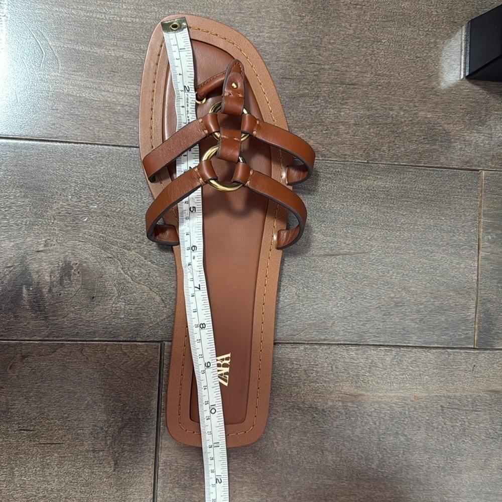 Zara Women’s Leather Sandals with Embellished Medal Details Brown size 42 US 11 - Picture 9 of 10